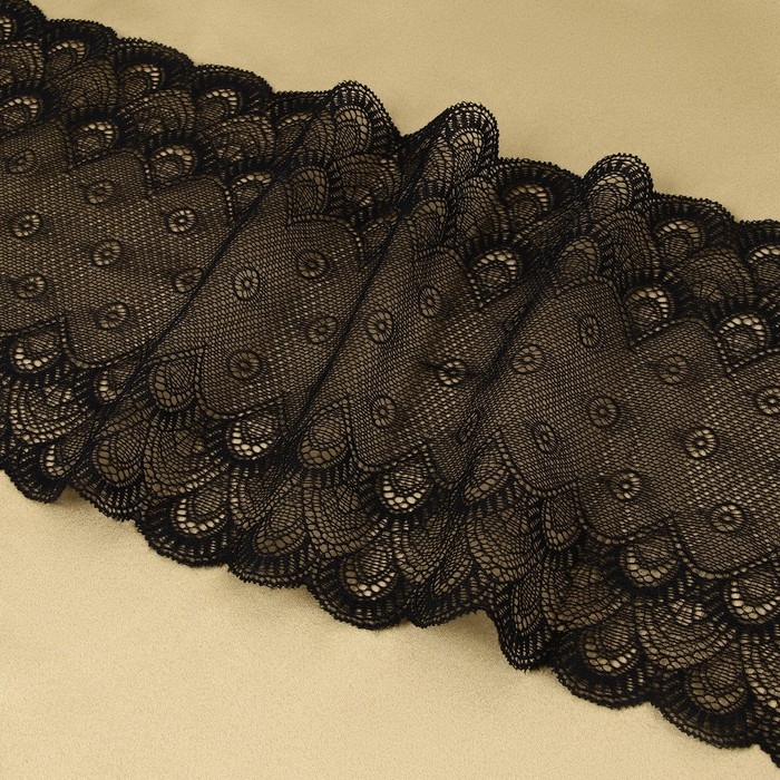 Кружевная эластичная ткань, 190 мм &times; 2,7 &plusmn; 0,5 м, цвет чёрный