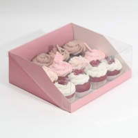 Коробка кондитерская с PVC-крышкой, упаковка, &laquo;Розовый&raquo;, 25 х 22,5 х 10 см
