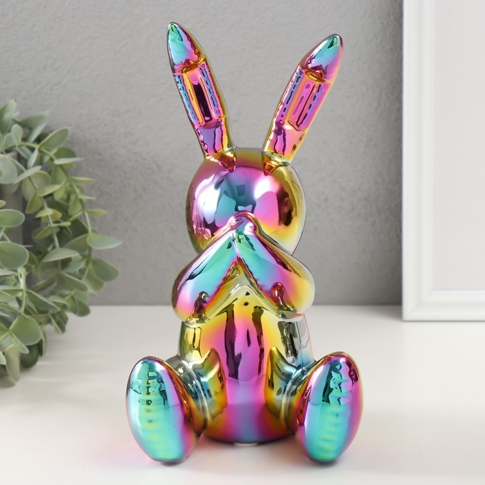 Сувенир керамика Сувенир керамика "Зайка спрятал носик" зеленый хамелеон 11х12х22 см