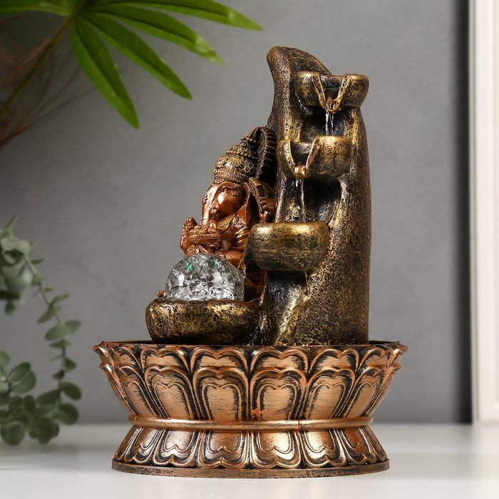 Фонтан настольный от сети, подсветка Фонтан настольный от сети, подсветка "Ганеша у скалы" 28х20х20 см