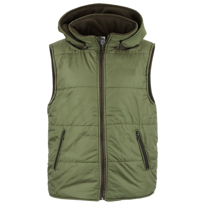 Жилет утепленный на молнии с капюшоном, ткань дюспо, цвет хаки, р 44-46 Жилет утепленный на молнии с капюшоном, ткань дюспо, цвет хаки, р 44-46