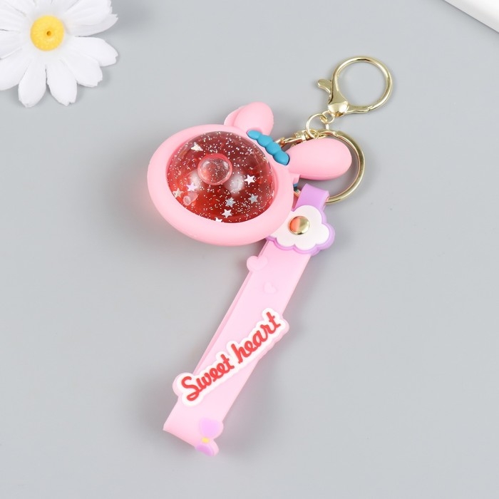 Брелок резина Брелок резина "Шарик-зайка" с браслетом и карабином, розовый 4х5,5х7,4 см