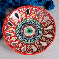 Фруктовница Риштанская Керамика "Узоры", 33 см, красная Фруктовница Риштанская Керамика "Узоры", 33 см, красная