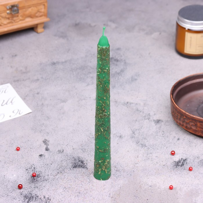 Свеча магическая Свеча магическая "Денежная" с травой, зелёная, 20см