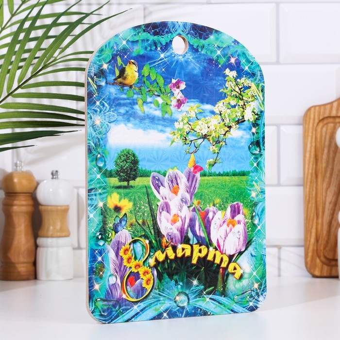 Доска разделочная большая Доска разделочная большая "8 марта. Цветы", 19,5×27,5 см
