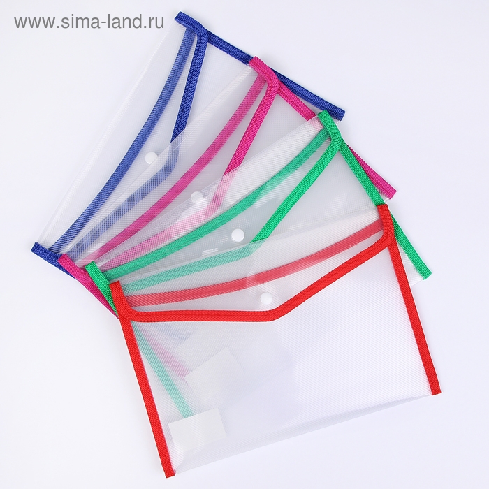 Папка-конверт на кнопке, В5, 330 мкм, Calligrata, обшитая, с текстильной вставкой, прозрачная, тиснение, МИКС Папка-конверт на кнопке, В5, 330 мкм, Calligrata, обшитая, с текстильной вставкой, прозрачная, тиснение, МИКС