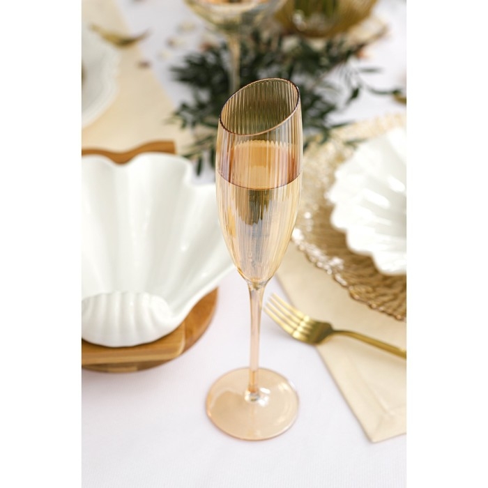 Набор бокалов для шампанского стеклянный Magistro «Иллюзия», 180 мл, 5,5×27,5 см, 6 шт, цвет золотой Набор бокалов для шампанского стеклянный Magistro «Иллюзия», 180 мл, 5,5×27,5 см, 6 шт, цвет золотой