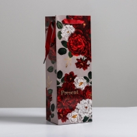 Пакет подарочный ламинированный под бутылку, упаковка, &laquo;Flowers&raquo;, 13 x 36 x 10 см