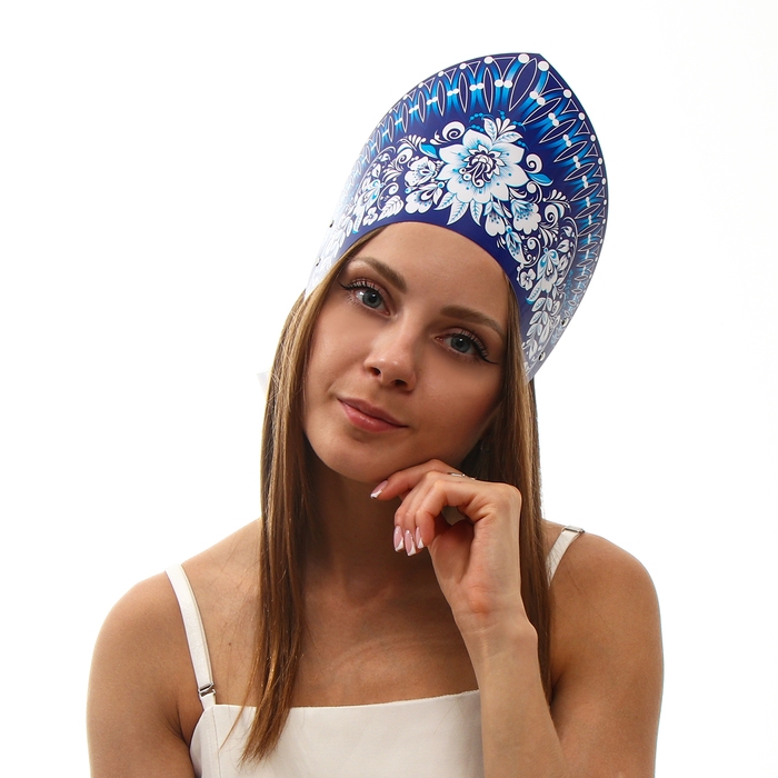 Кокошник &laquo;Голубые цветы на синем&raquo;, бумага