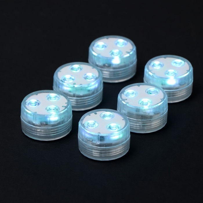 Светильник водонепроницаемый мини, 3 x 1.9 см, 6 шт, от CR2032 (в компл.), пульт, RGB, IP68 Светильник водонепроницаемый мини, 3 x 1.9 см, 6 шт, от CR2032 (в компл.), пульт, RGB, IP68