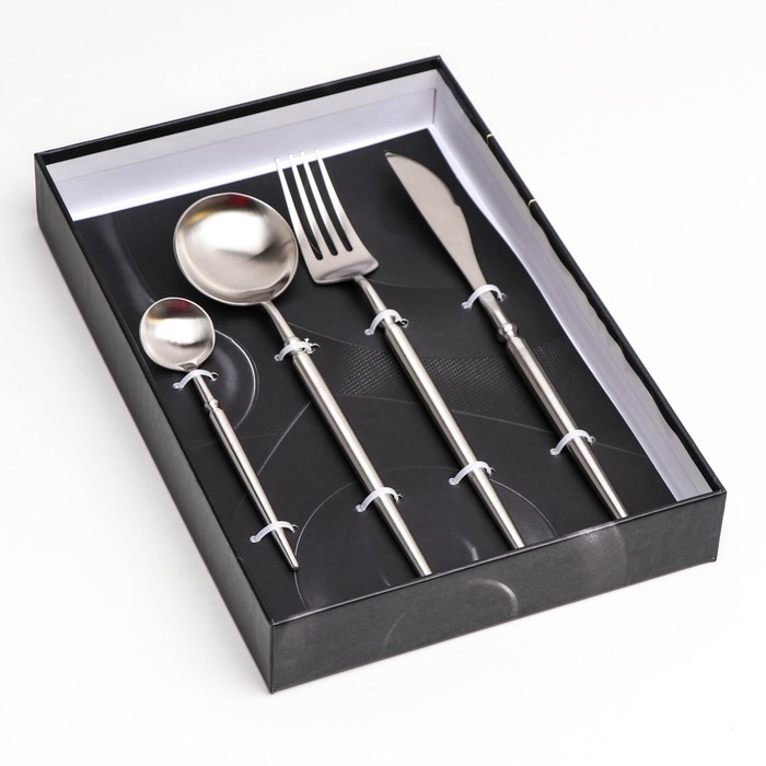 Столовые приборы из нержавеющей стали Magistro «Тауэр», 4 предмета, цвет серебряный Столовые приборы из нержавеющей стали Magistro «Тауэр», 4 предмета, цвет серебряный
