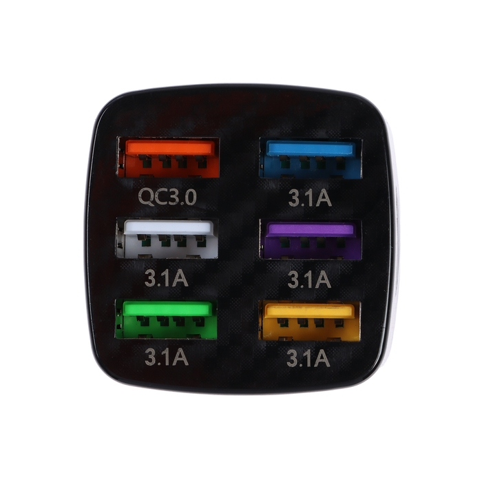 Зарядное устройство, 6 USB 3,1 А, черный, с подсветкой Зарядное устройство, 6 USB 3,1 А, черный, с подсветкой