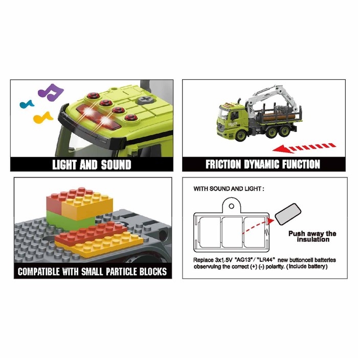 Конструктор винтовой &laquo;Лесопогрузчик&raquo;, свет, звук, инерция, 76 деталей