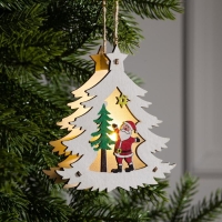 Ёлочная игрушка «Ёлочка с Дедом Морозом», от батареек, свечение тёплое белое Ёлочная игрушка «Ёлочка с Дедом Морозом», от батареек, свечение тёплое белое