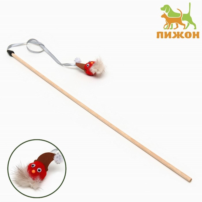 Дразнилка-удочка Дразнилка-удочка "Гномик" на деревянной палочке для кошек, красный,