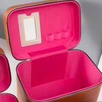 Шкатулка кожзам с зеркалом "Ромбы" охра набор 3 шт 19х10,5х10,5 21х13х14 15х23х17 см Шкатулка кожзам с зеркалом "Ромбы" охра набор 3 шт 19х10,5х10,5 21х13х14 15х23х17 см