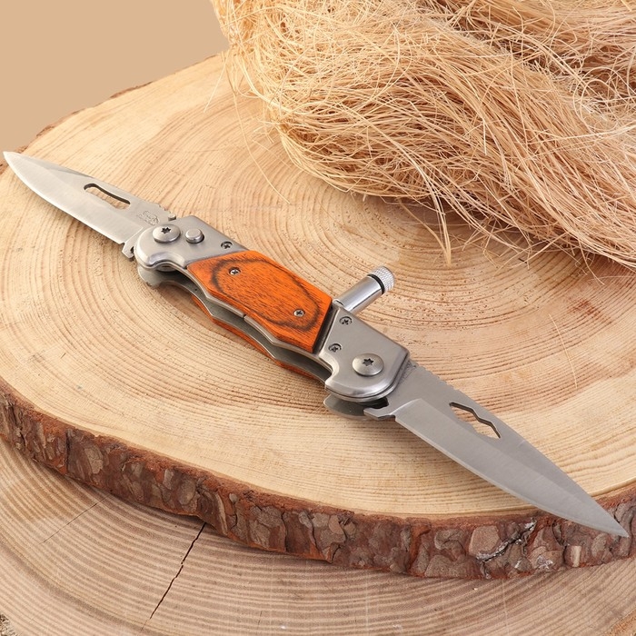 Нож двухклинковый складной Нож двухклинковый складной "Флиппер" 20,3см, клинок 87мм/2,2мм+ фонарик