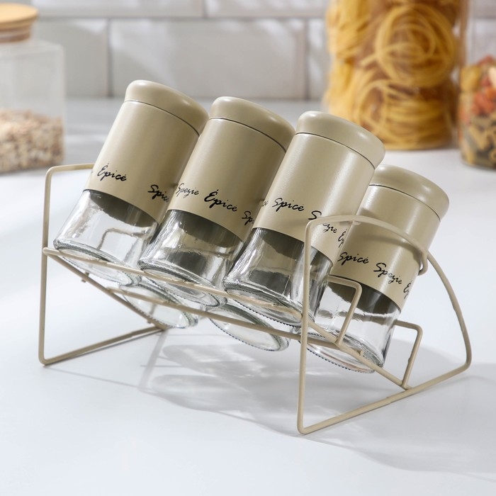 Набор банок стеклянных для сыпучих продуктов «Стиль», 20×16×17 см, на подставке, 6 шт, цвет МИКС Набор банок стеклянных для сыпучих продуктов «Стиль», 20×16×17 см, на подставке, 6 шт, цвет МИКС