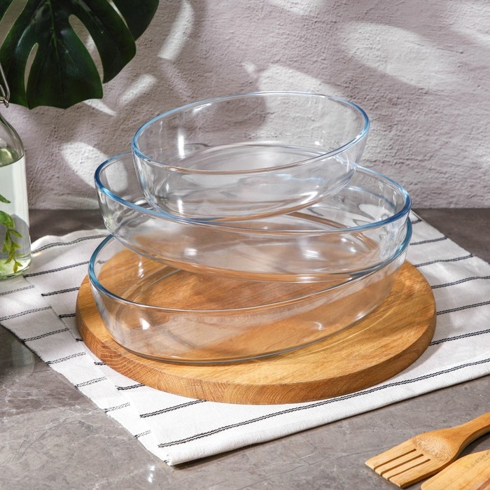 Набор форм для запекания и выпечки из жаропрочного стекла Доляна &laquo;Фуэго&raquo;, 1,5/2,1/3 л, 3 шт