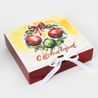Новый год. Коробка подарочная новогодняя складная, упаковка, &laquo;Новогодний Венок&raquo;, 20 &times; 18 &times; 5 см.