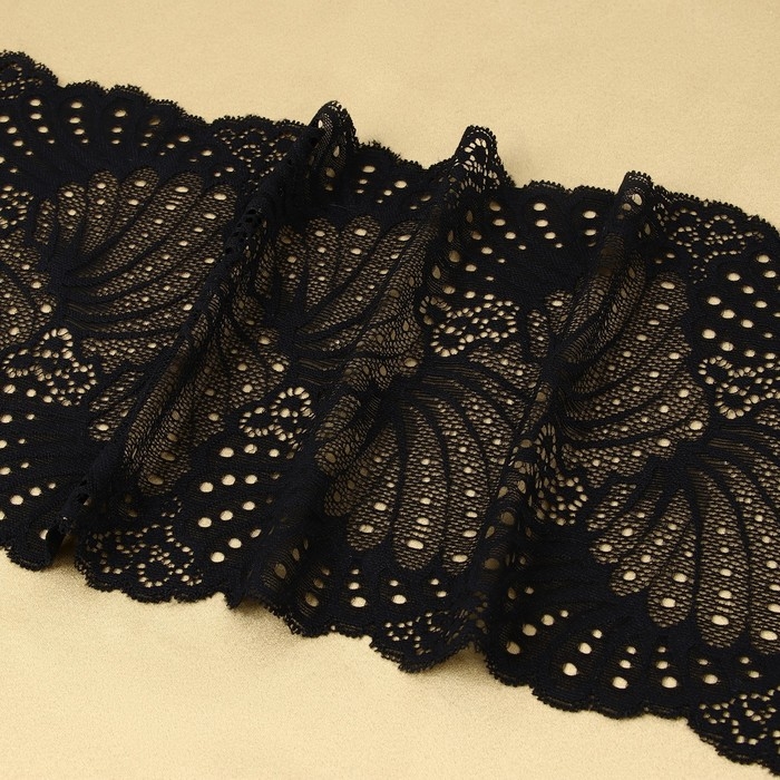 Кружевная эластичная ткань, 180 &plusmn; 5 мм &times; 2,7 &plusmn; 0,5 м, цвет чёрный