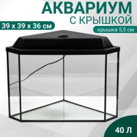 Аквариум "Дельта" угловой с крышкой, 40 литров, 39 х 39 х 36/41,5 см, чёрный Аквариум "Дельта" угловой с крышкой, 40 литров, 39 х 39 х 36/41,5 см, чёрный