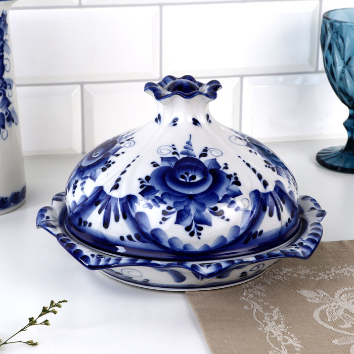 Блинница &laquo;Цветок&raquo;, 24х15 см гжель