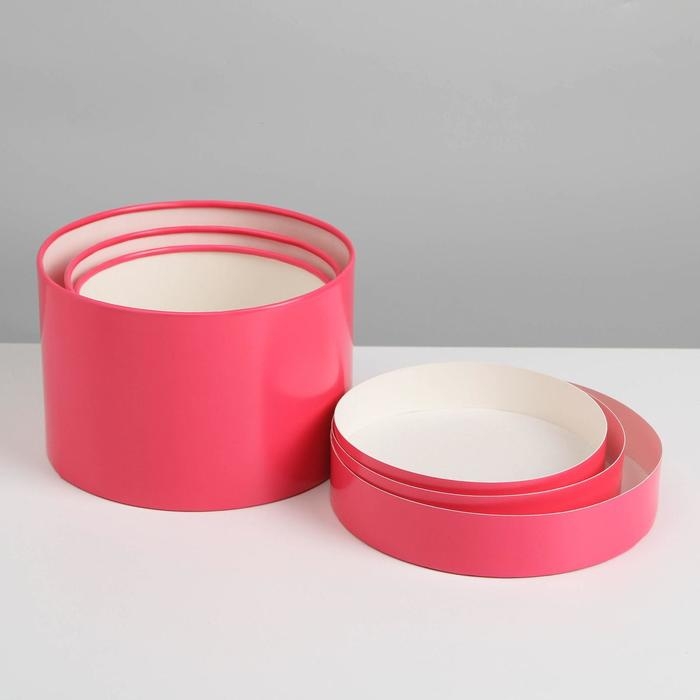 Набор шляпных коробок 3 в 1 малиновый, упаковка подарочная, 16 х 10, 14 х 9, 13 х 8,5 см