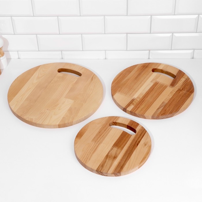 Набор досок разделочных Набор досок разделочных "Круг с ручкой" в кассете D=35х1,8;30х1,8;25х1,8 см