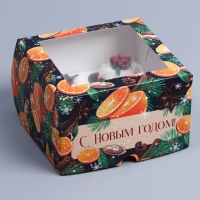 Коробка складная на 4 капкейков с окном &laquo;Пряности&raquo;, 16 х 16 х 10 см, Новый год