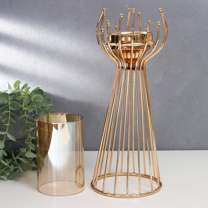 Подсвечник металл на 1 свечу Подсвечник металл на 1 свечу "Каркас с золотыми шариками" золото 37х12х12 см