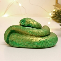 Новый год. Символ 2025. Фигура "Змея Лея" зеленый с позолотой, 5х6,5х7,5см