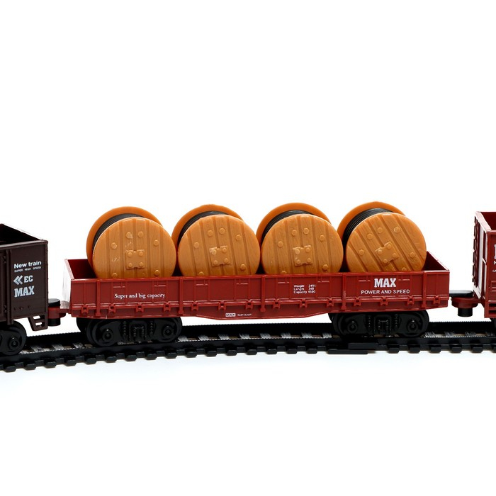 Железная дорога &laquo;Товарный поезд&raquo;, с 9 вагонами, работает от батареек, свет