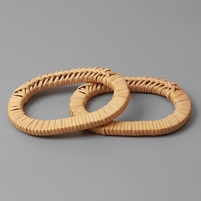 Ручки для сумок деревянные, плетёные, d = 9,8 &times; 5,9 / 13,5 &times; 9,5 см, 2 шт, цвет бежевый