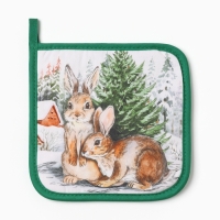 Прихватка "Новогодние зайчики" саржа, 19х19см,100% х/л,ватин 250г/м2