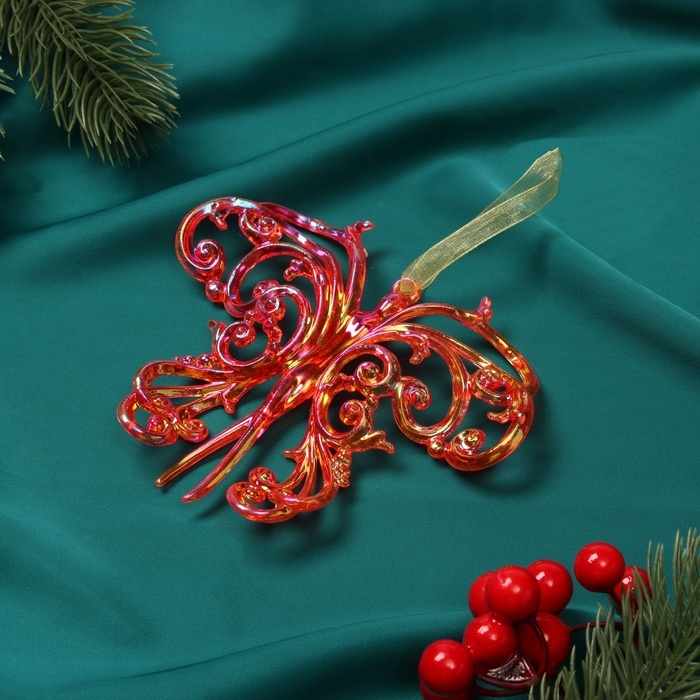 Украшение ёлочное "Кружевная бабочка" 10х12 см, красный перелив