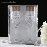 Набор свадебных бокалов "Ажурные", ручной работы, Белый-белый, 6х6х20,5 см, 2 шт. Набор свадебных бокалов "Ажурные", ручной работы, Белый-белый, 6х6х20,5 см, 2 шт.