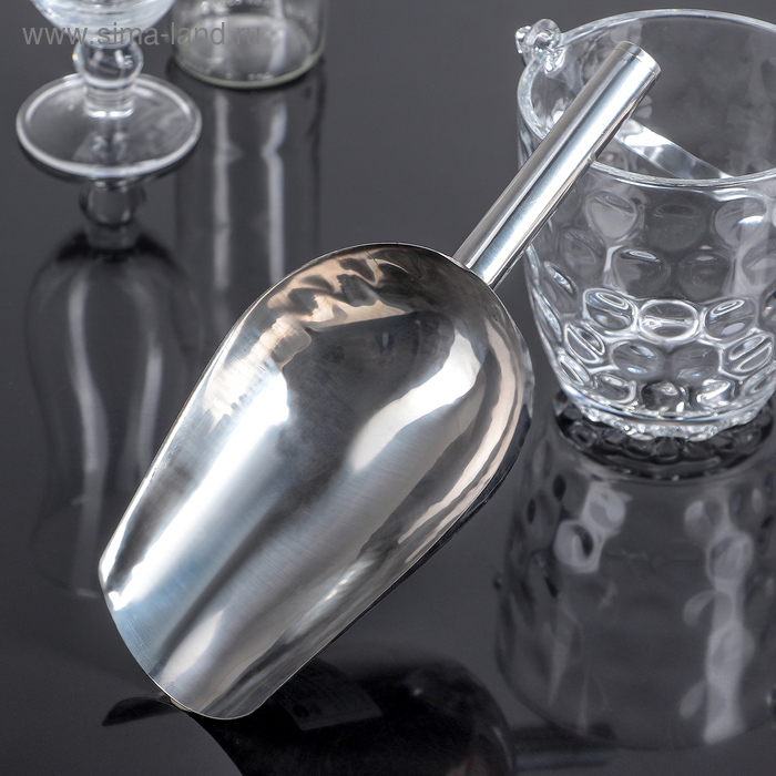 Совок из нержавеющей стали для льда и сыпучих продуктов, 27&times;12&times;5,5 см, цвет хромированный