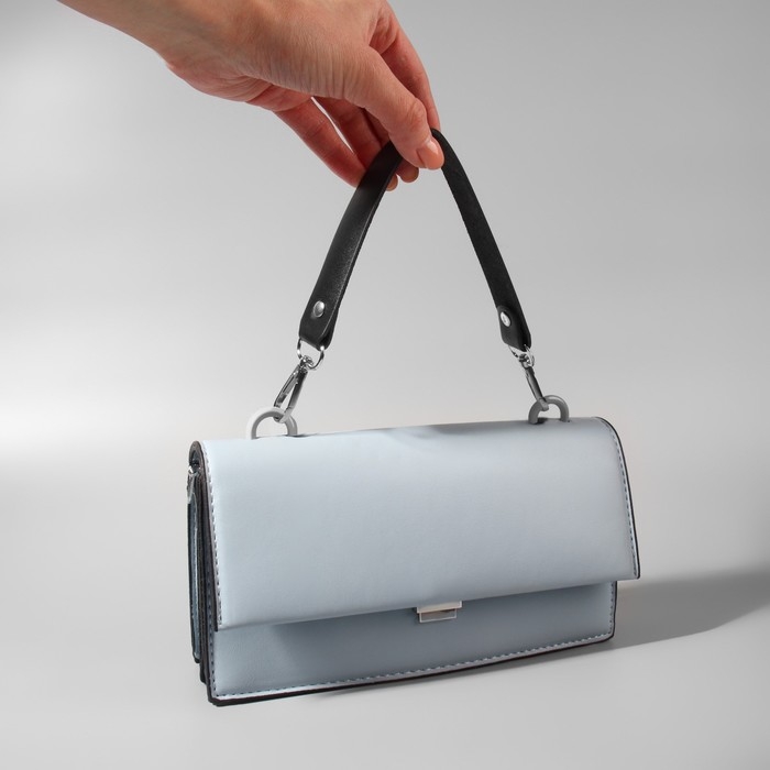 Ручка для сумки из натуральной кожи, с карабинами, 30 ± 2 см × 2,5 см, цвет чёрный/серебряный Ручка для сумки из натуральной кожи, с карабинами, 30 ± 2 см × 2,5 см, цвет чёрный/серебряный