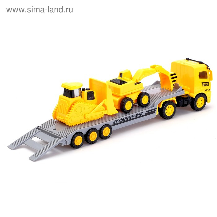 Грузовик инерционный «Трейлер» с спецтехникой, световые эффекты, МИКС Грузовик инерционный «Трейлер» с спецтехникой, световые эффекты, МИКС