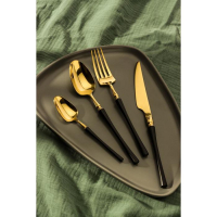 Столовые приборы из нержавеющей стали Magistro «Фьюжн», 4 предмета, цвет металла золотой, чёрные ручки Столовые приборы из нержавеющей стали Magistro «Фьюжн», 4 предмета, цвет металла золотой, чёрные ручки