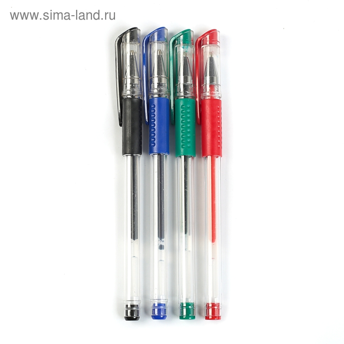 Набор гелевых ручек, 4 цвета, с резиновыми держателями, в блистере на кнопке