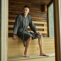 Халат вафельный мужской удлиненный Этель "Boho" размер 50-52, цвет светло-серый, 100% хлопок, 290 г/м2