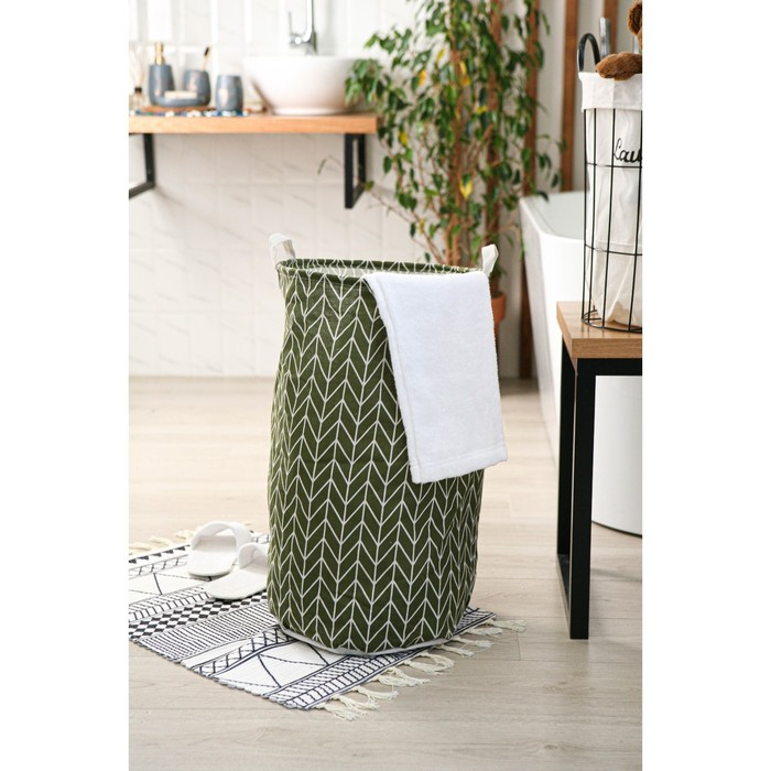 Корзина для белья Доляна «Зигзаг», 35×35×60 см, цвет зелёный Корзина для белья Доляна «Зигзаг», 35×35×60 см, цвет зелёный