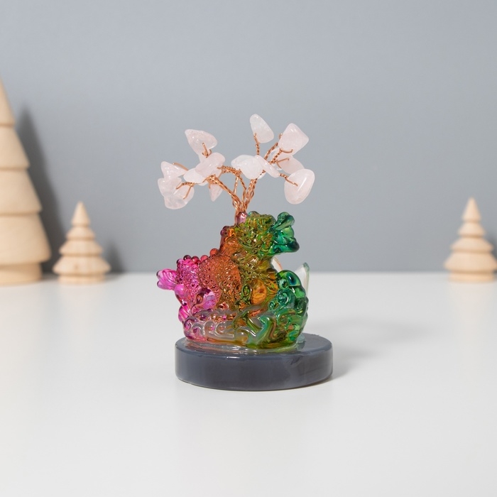 Сувенир стекло, металл Сувенир стекло, металл "Деревце под защитой дракона" 18 камней, розовый 5,5х5,5х9 см