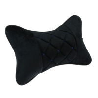 Подушка автомобильная косточка, на подголовник, 27&times;17 см, велюр, чёрный с синей строчкой