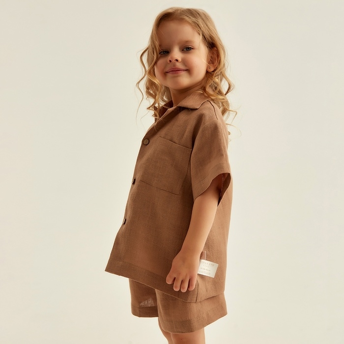 Костюм детский домашний (рубашка и шорты) SL HOME р 34 (122-128), кофейный Костюм детский домашний (рубашка и шорты) SL HOME р 34 (122-128), кофейный