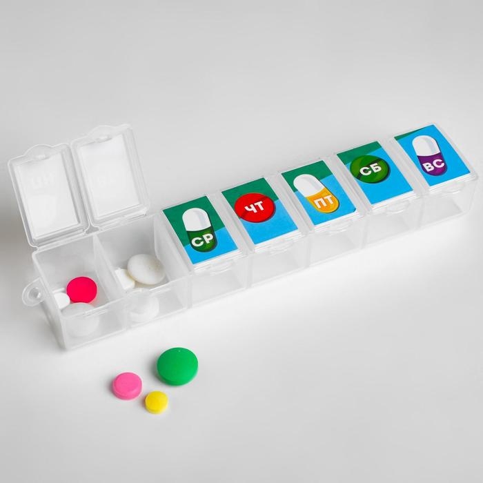 Таблетница &laquo;Неделя&raquo;, 7 секций, русские буквы, 15,5 х 3,4 см.