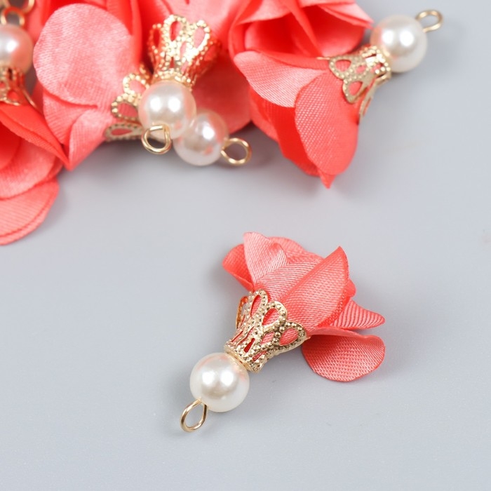 Декор для творчества текстиль Декор для творчества текстиль "Цветок с жемчужиной. Коралловый" набор 10 шт 2,5 см