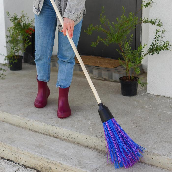 Метла полипропиленовая, круглая, наборная &laquo;Стандарт&raquo;, с черенком, 4 кольца, цвет МИКС